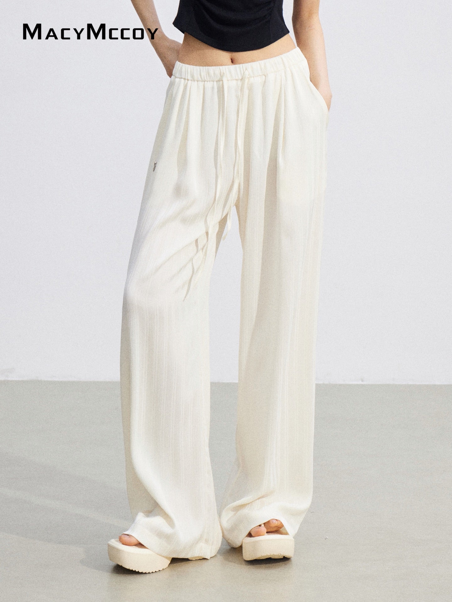 MacyMccoy MMC2026074 Ice Silk Draped Wide Leg Pants(2color)