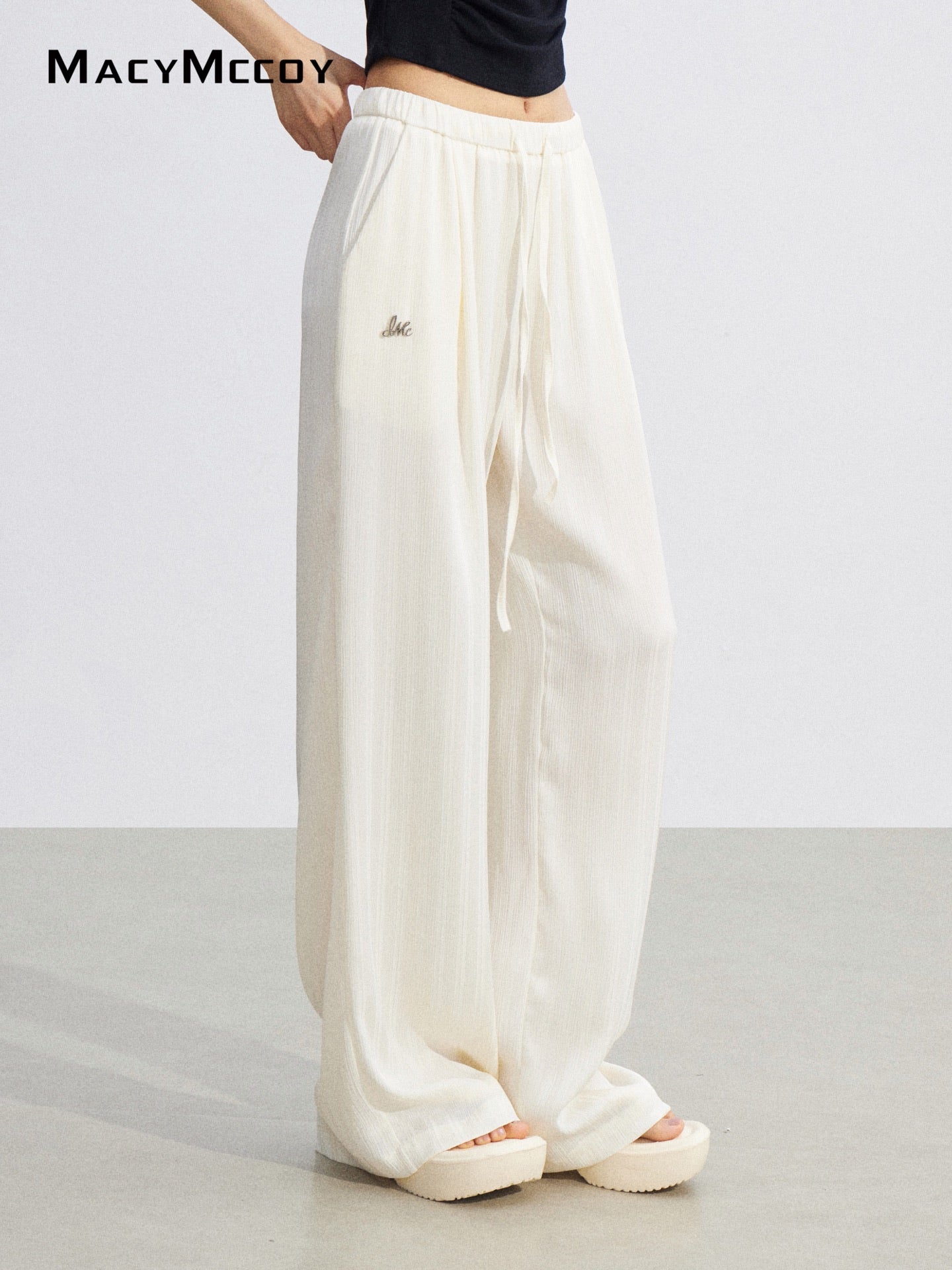 MacyMccoy MMC2026074 Ice Silk Draped Wide Leg Pants(2color)