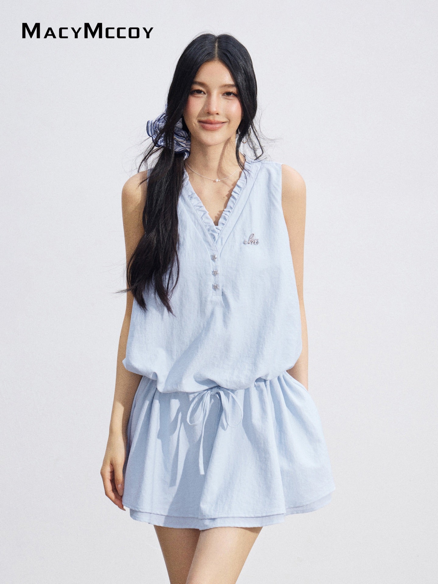 MacyMccoy MMC2026070 Lace Trim Tie Waist Dress (2color)