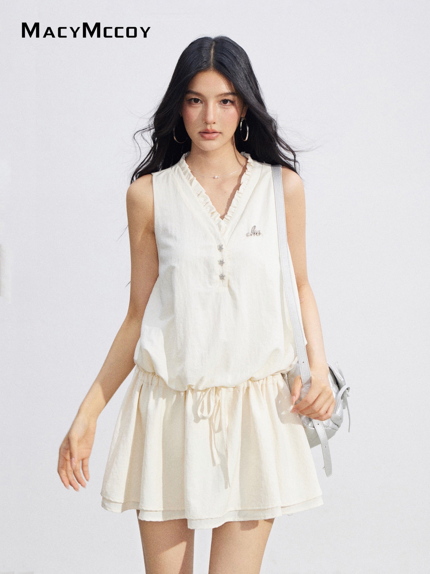 MacyMccoy MMC2026070 Lace Trim Tie Waist Dress (2color)