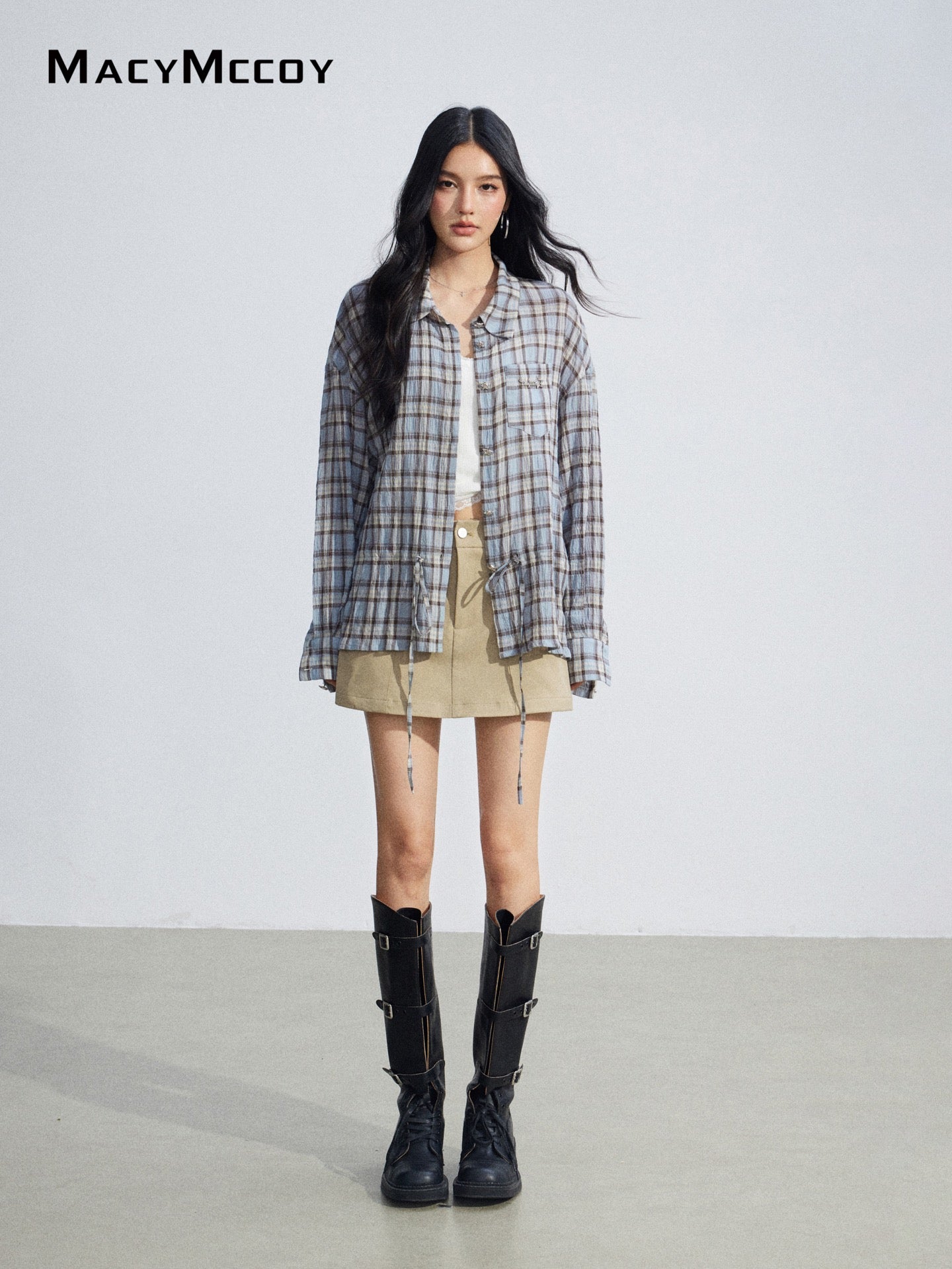 MacyMccoy MMC2026069 Plaid Tie Waist Shirt