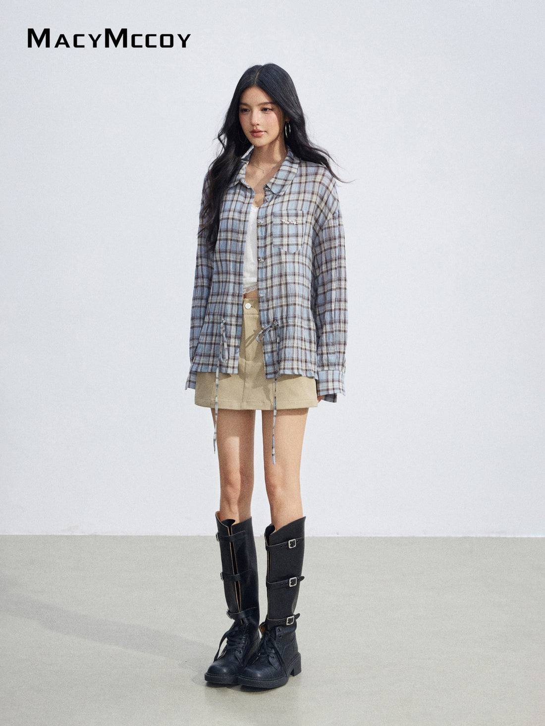 MacyMccoy MMC2026069 Plaid Tie Waist Shirt