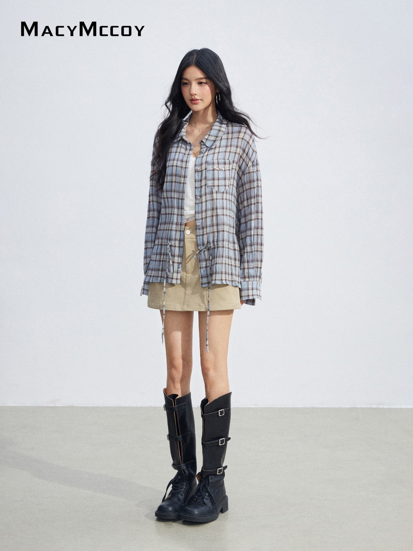 MacyMccoy MMC2026069 Plaid Tie Waist Shirt