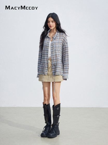 MacyMccoy MMC2026069 Plaid Tie Waist Shirt
