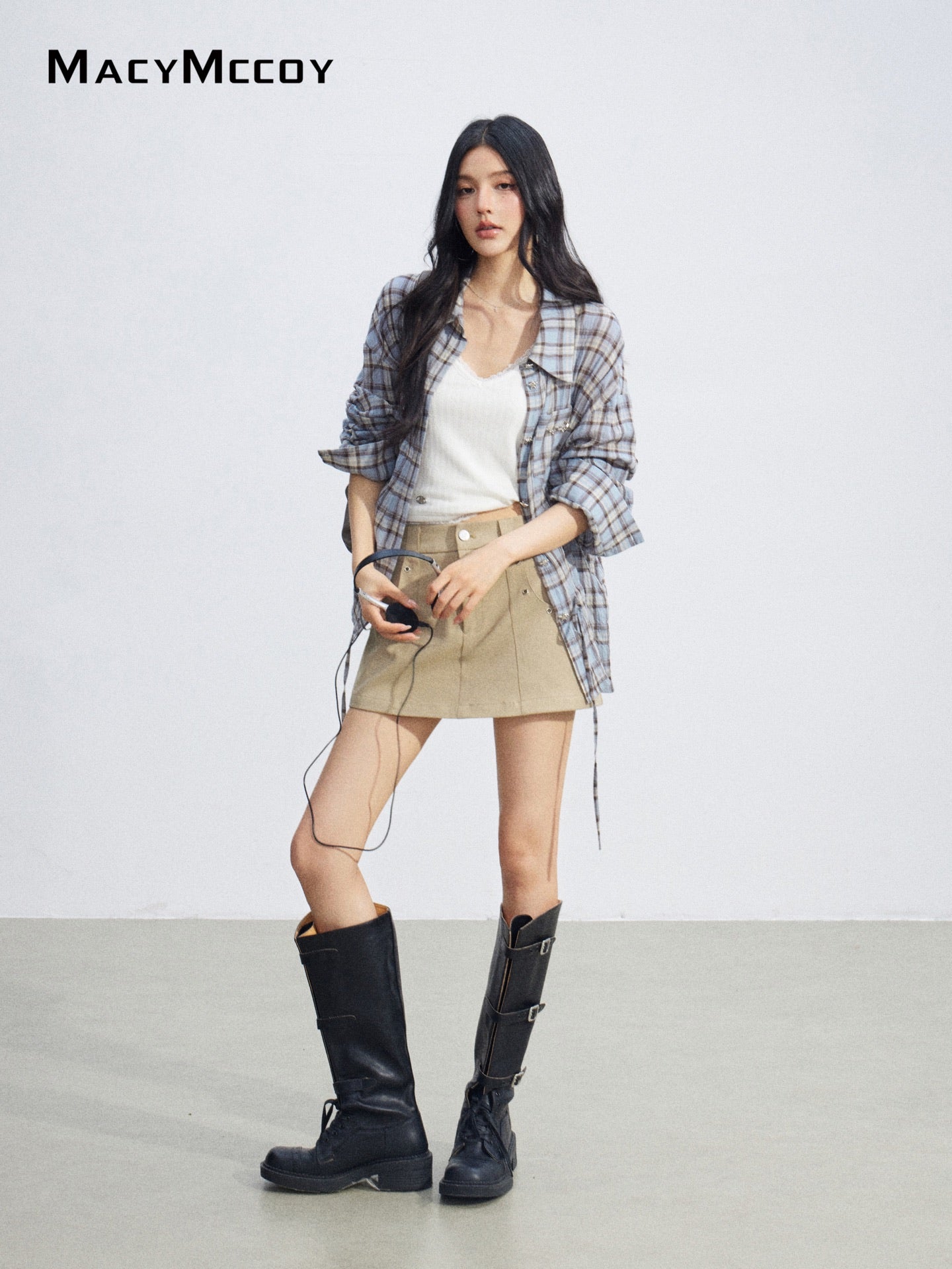 MacyMccoy MMC2026069 Plaid Tie Waist Shirt
