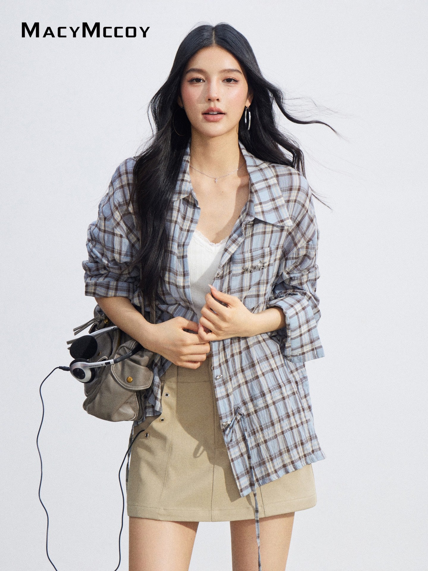 MacyMccoy MMC2026069 Plaid Tie Waist Shirt