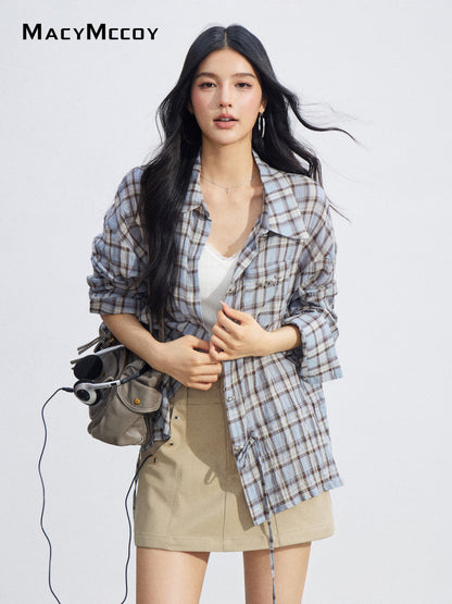 MacyMccoy MMC2026069 Plaid Tie Waist Shirt