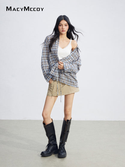 MacyMccoy MMC2026069 Plaid Tie Waist Shirt