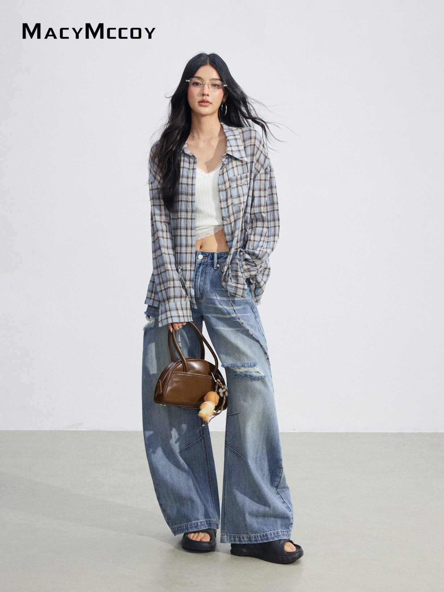 MacyMccoy MMC2026069 Plaid Tie Waist Shirt
