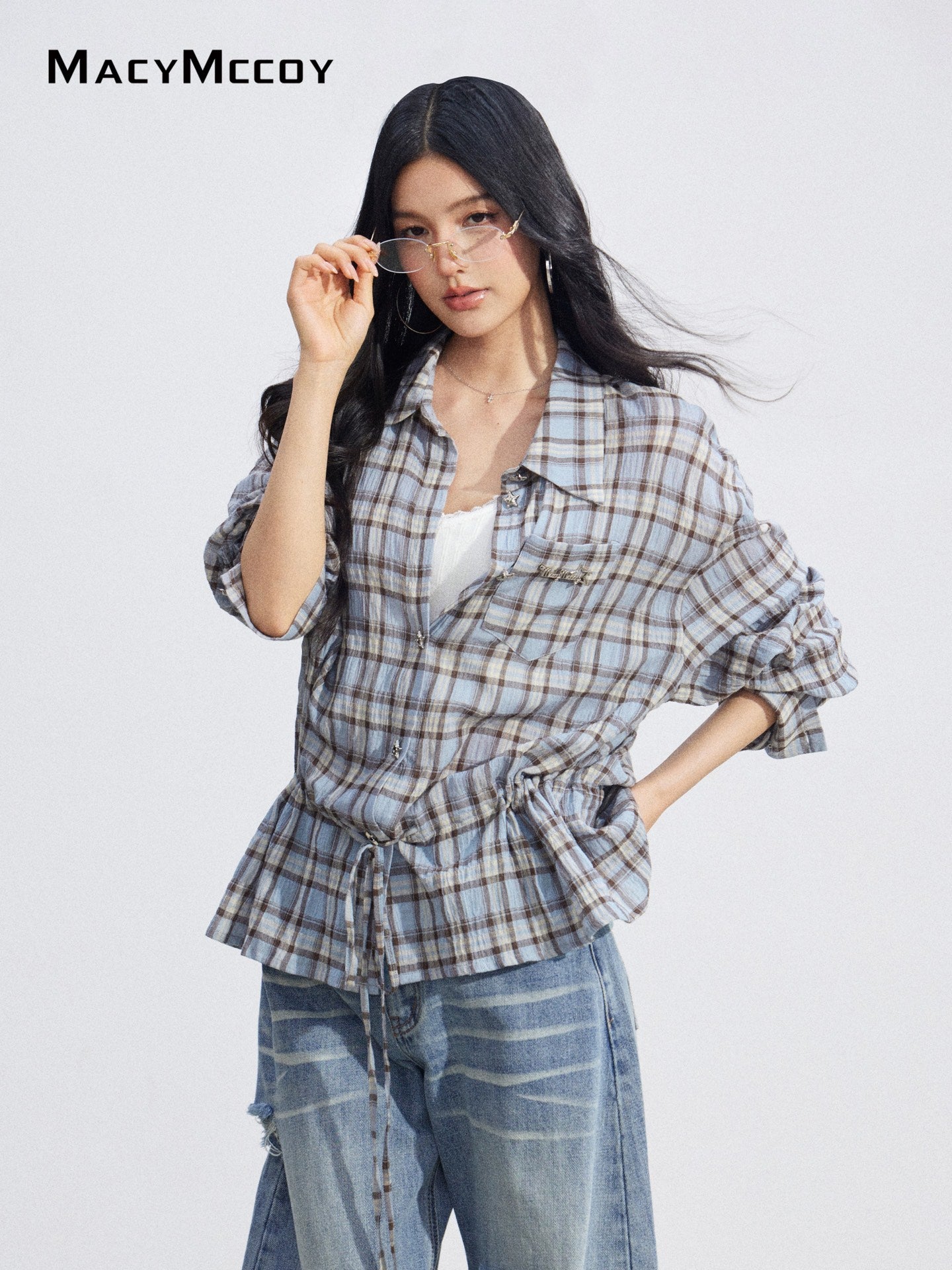MacyMccoy MMC2026069 Plaid Tie Waist Shirt