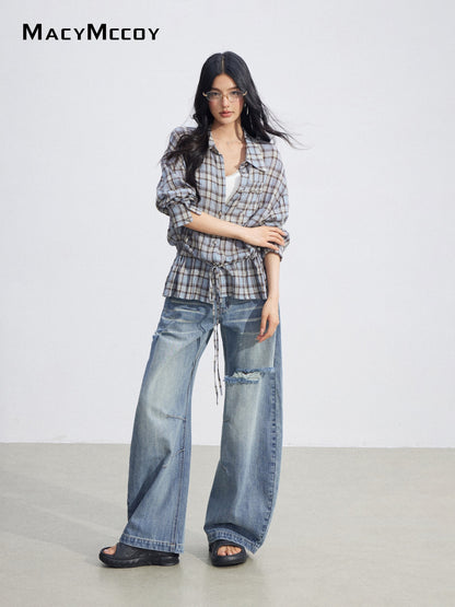 MacyMccoy MMC2026069 Plaid Tie Waist Shirt
