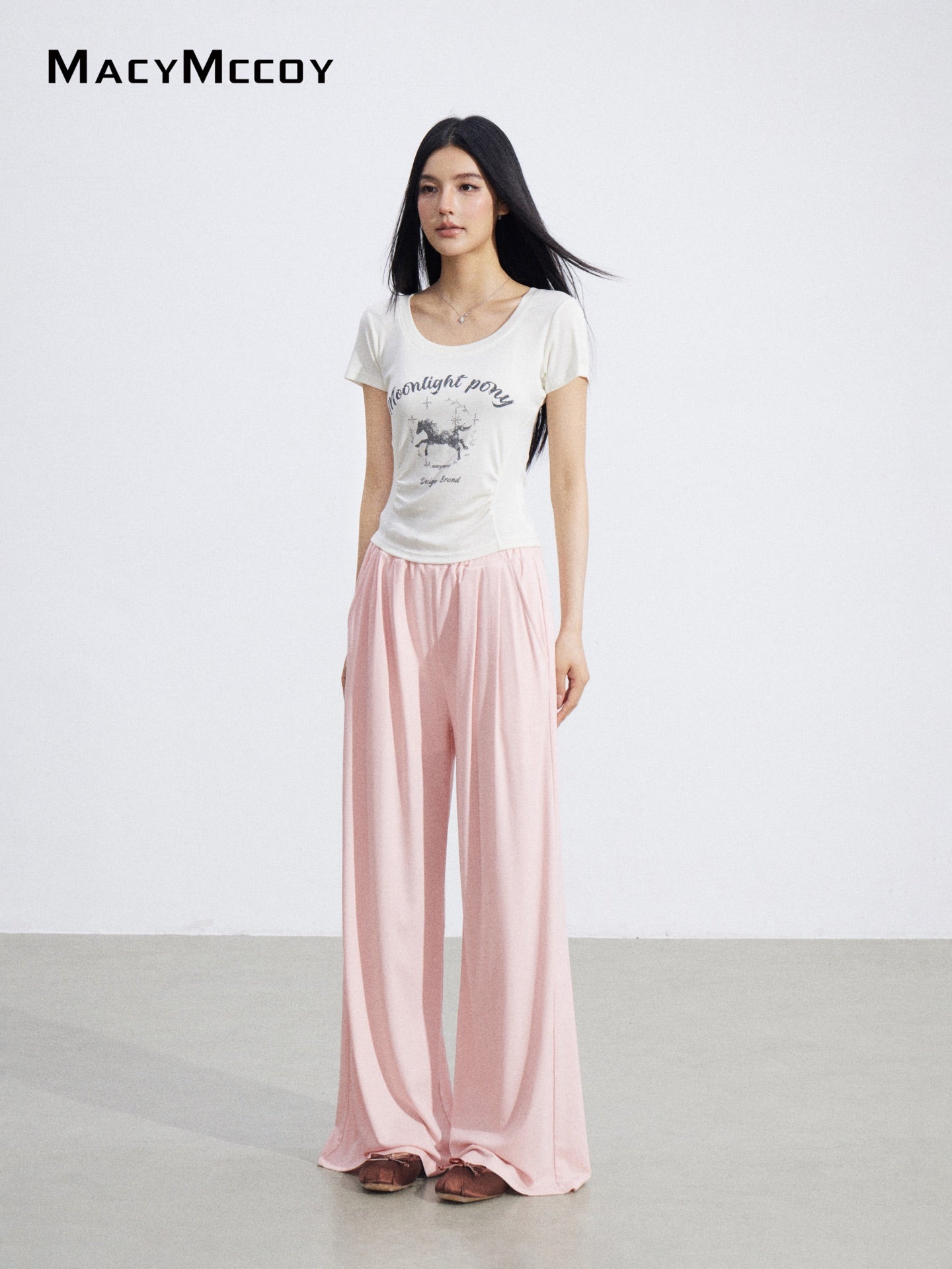 MacyMccoy MMC2026068 Lace Trim Wide Leg Pants(2color)