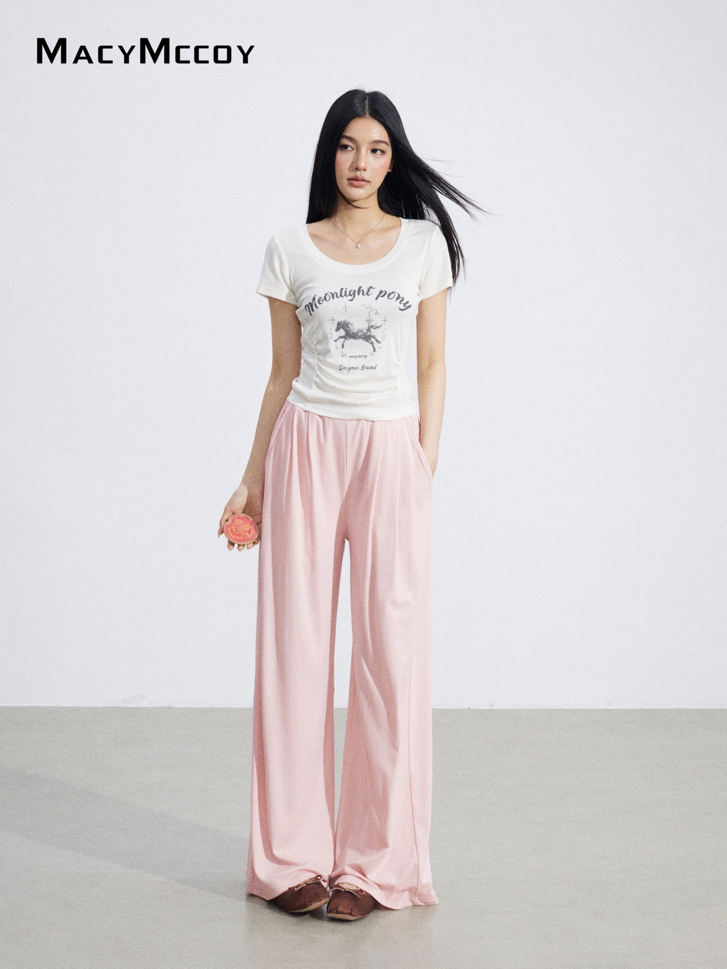 MacyMccoy MMC2026068 Lace Trim Wide Leg Pants(2color)