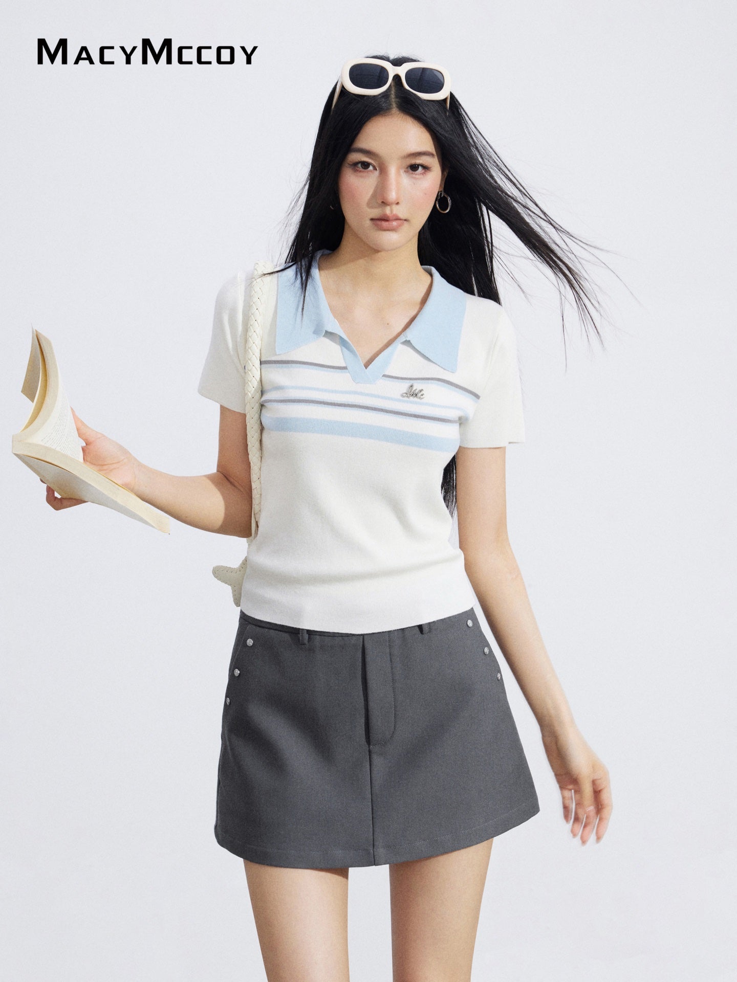 MacyMccoy MMC2026063 Striped Ice Silk Polo Tee