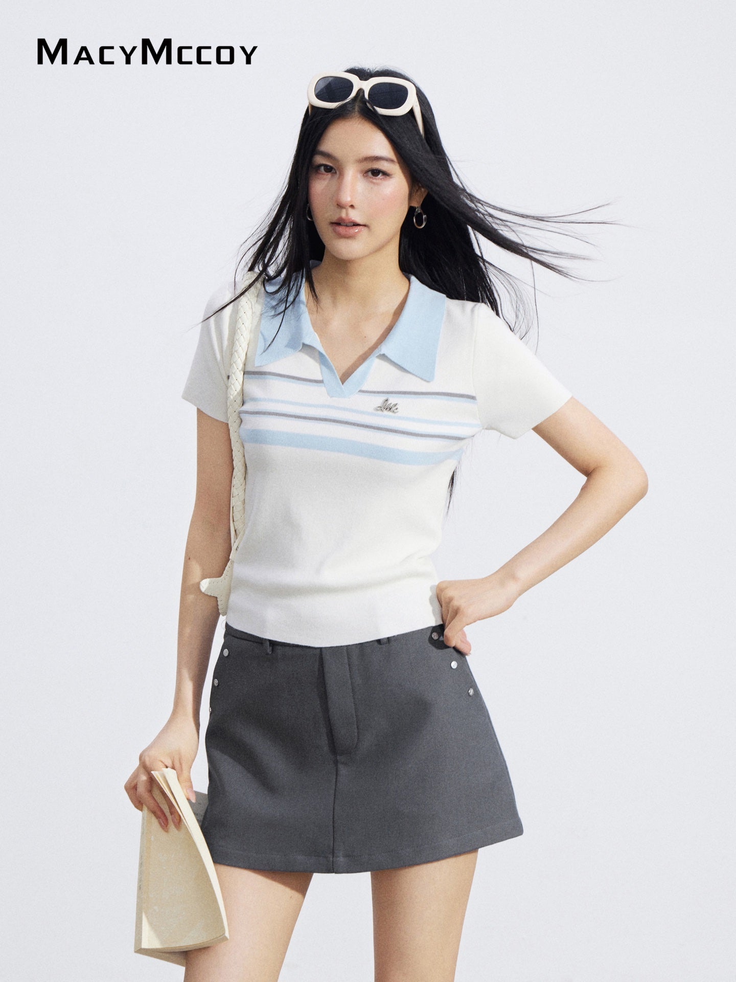 MacyMccoy MMC2026063 Striped Ice Silk Polo Tee