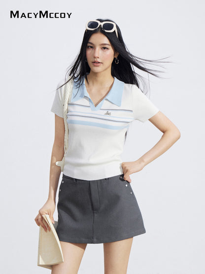 MacyMccoy MMC2026063 Striped Ice Silk Polo Tee