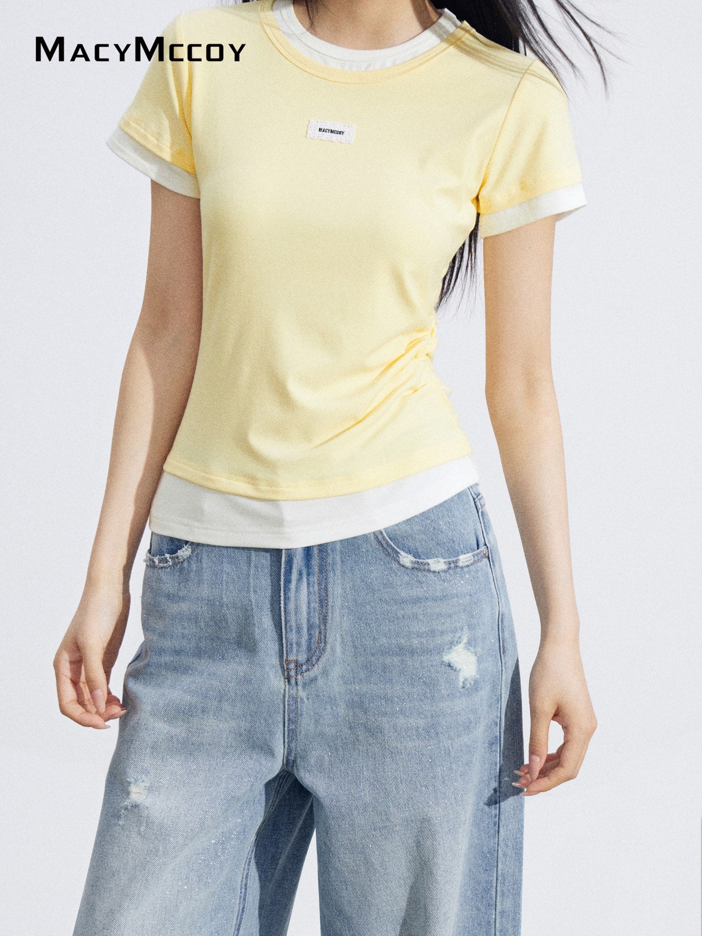 MacyMccoy MMC2026064 Faux Two-Piece Asymmetrical Tee