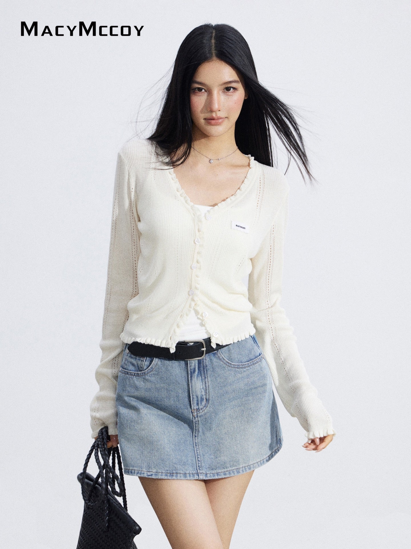 MacyMccoy MMC2026056 Lace Trim Mesh Cardigan(2color)