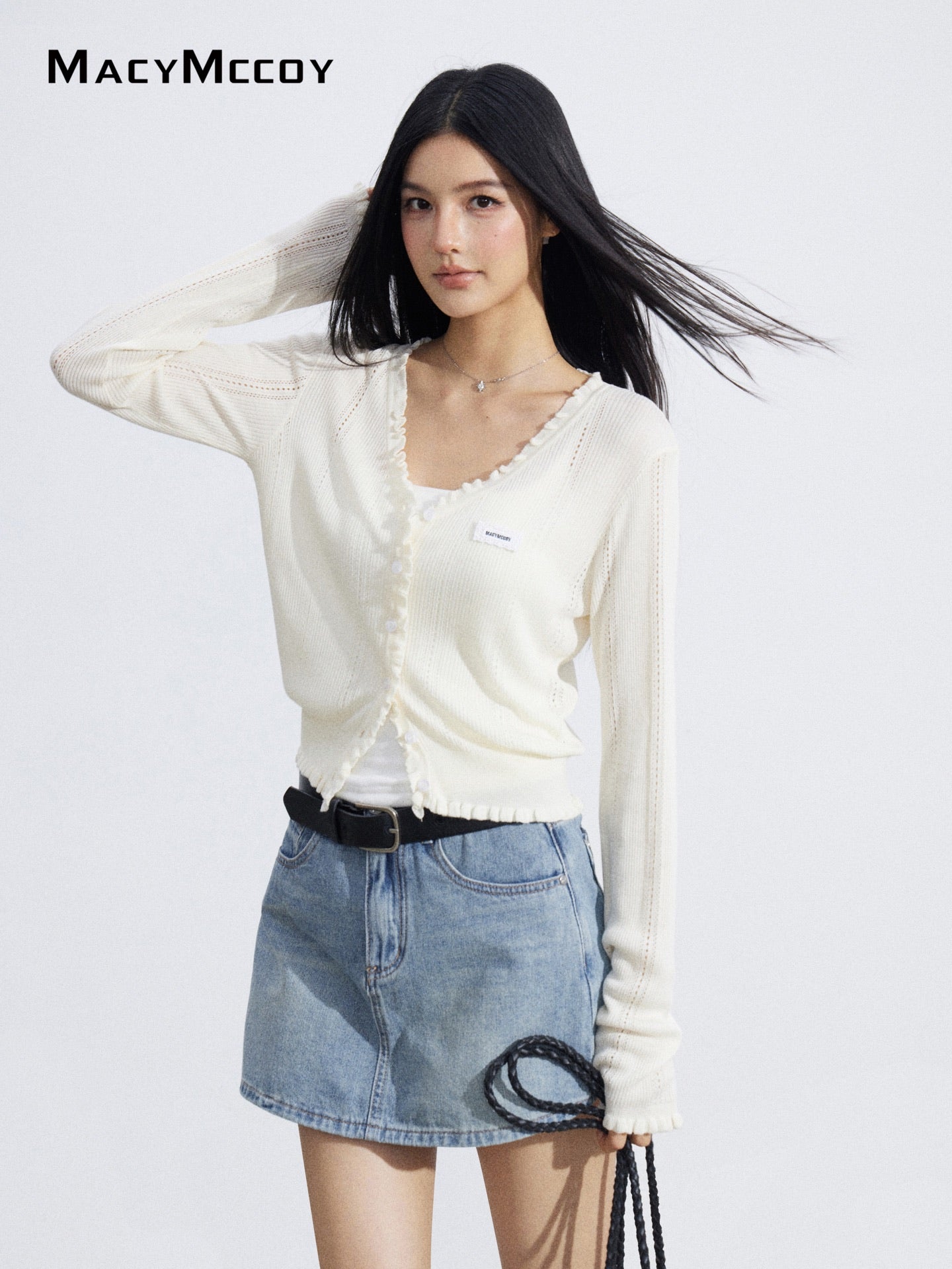 MacyMccoy MMC2026056 Lace Trim Mesh Cardigan(2color)