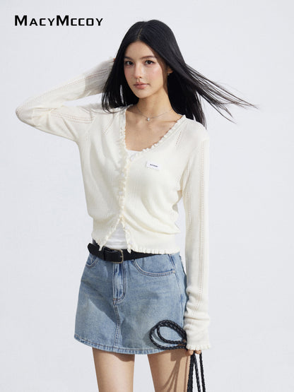 MacyMccoy MMC2026056 Lace Trim Mesh Cardigan(2color)
