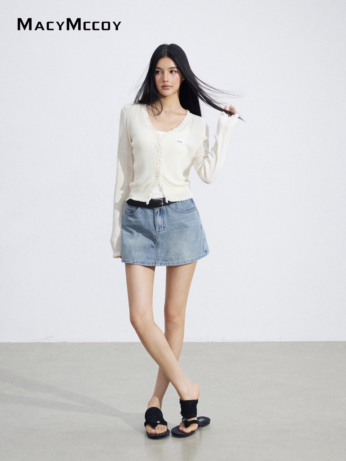 MacyMccoy MMC2026056 Lace Trim Mesh Cardigan(2color)