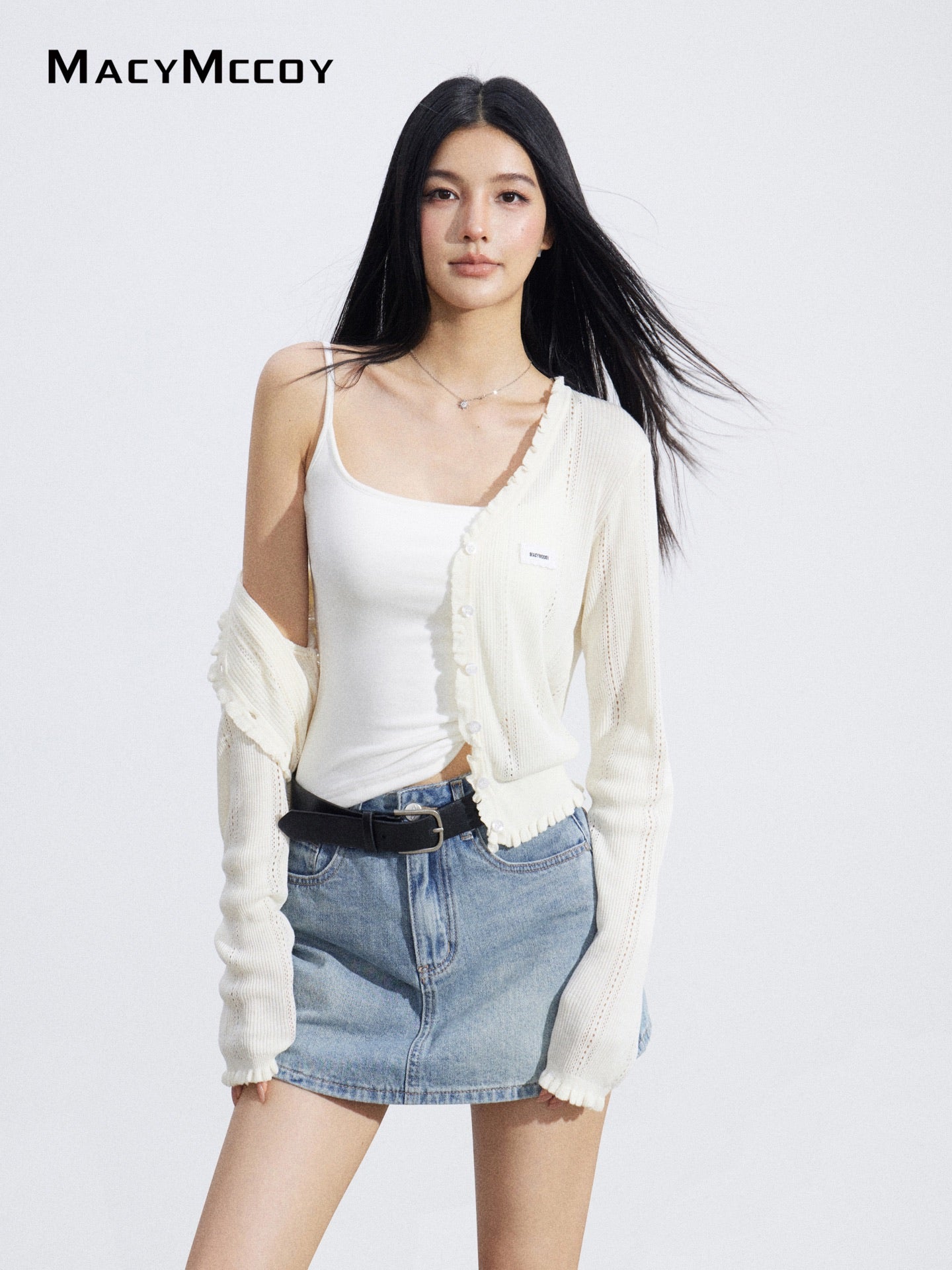 MacyMccoy MMC2026056 Lace Trim Mesh Cardigan(2color)