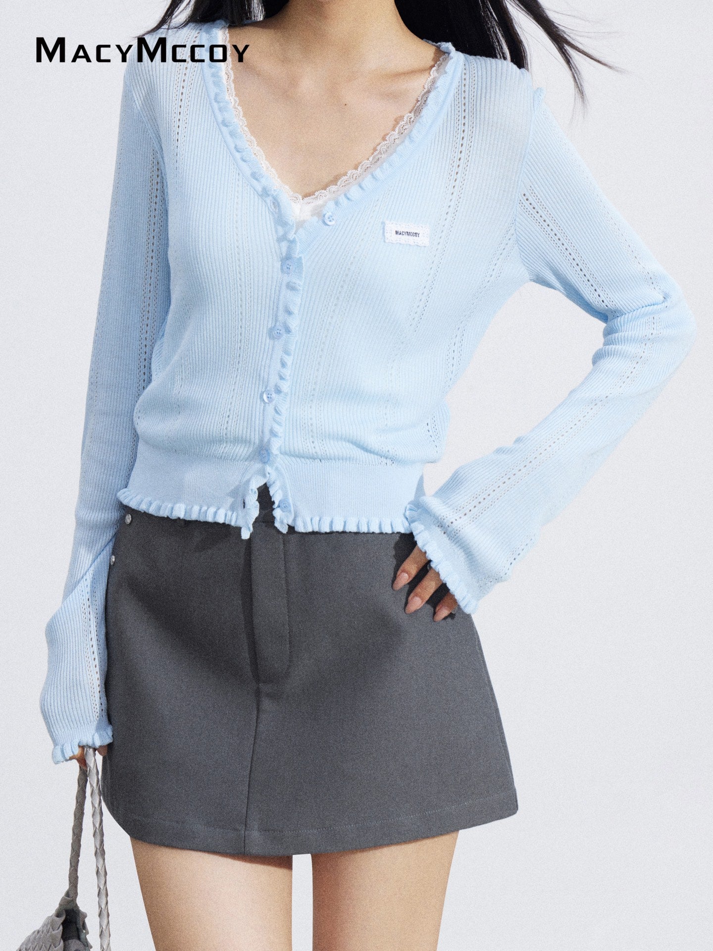 MacyMccoy MMC2026056 Lace Trim Mesh Cardigan(2color)