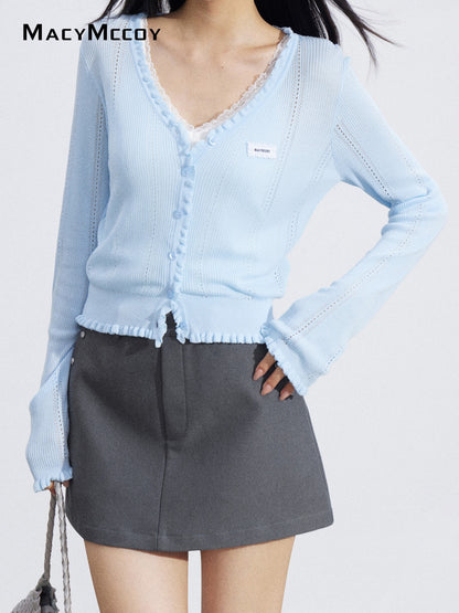MacyMccoy MMC2026056 Lace Trim Mesh Cardigan(2color)