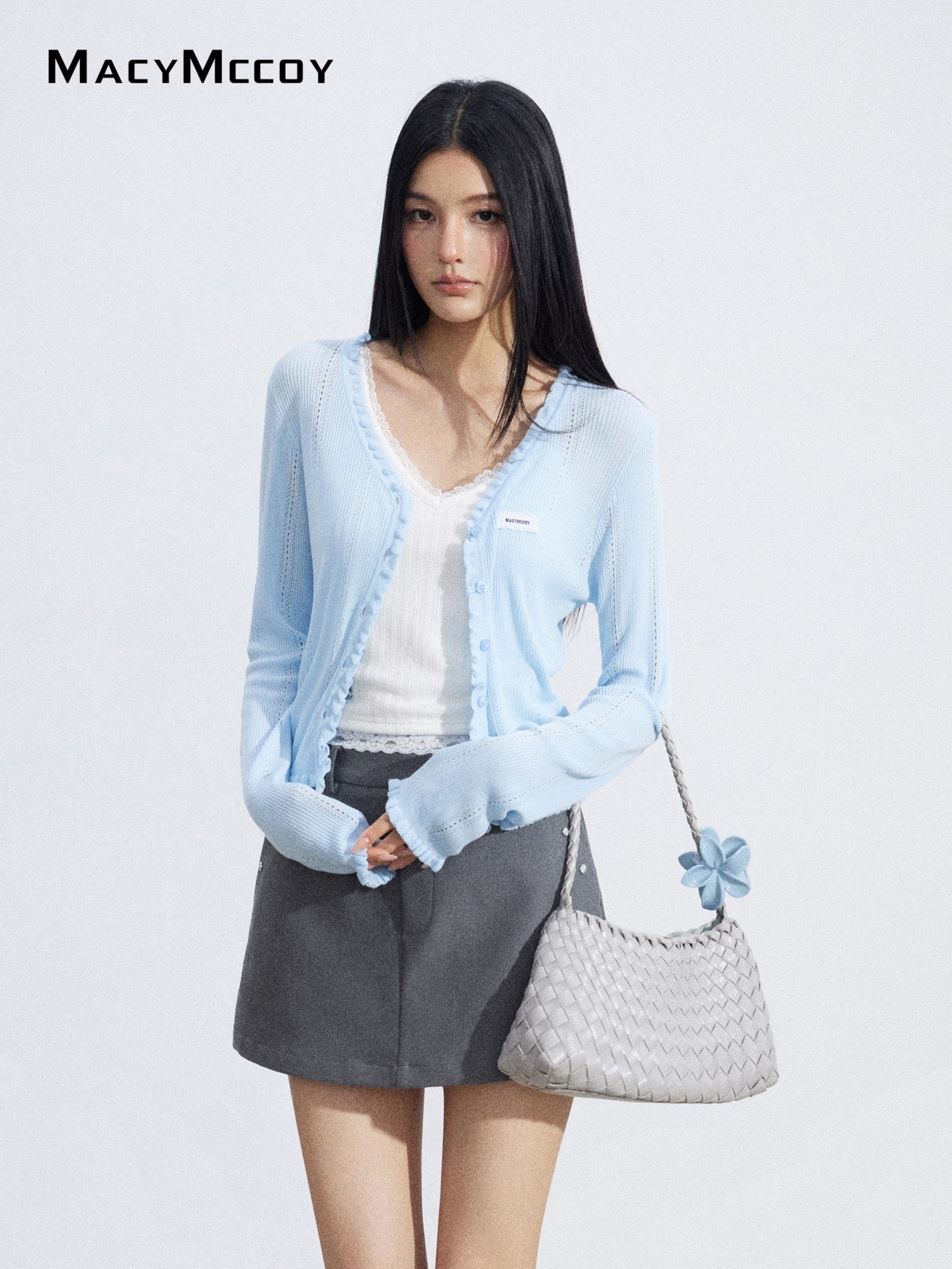 MacyMccoy MMC2026056 Lace Trim Mesh Cardigan(2color)
