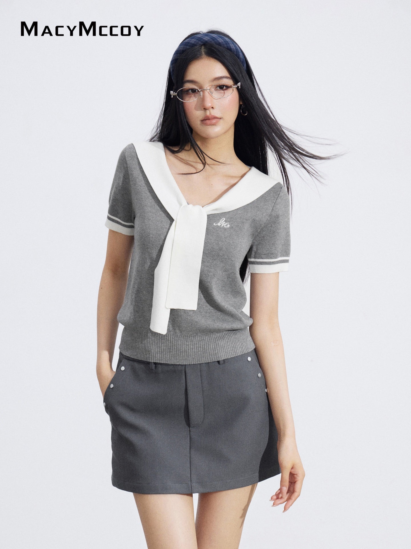 MacyMccoy MMC2026059 Faux Two-Piece Cape Knit Top (2color)