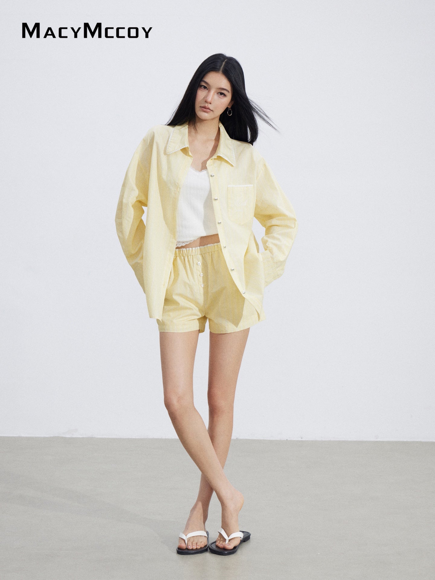 MacyMccoy MMC2026055 Lace Panel Shirt Set(2color)