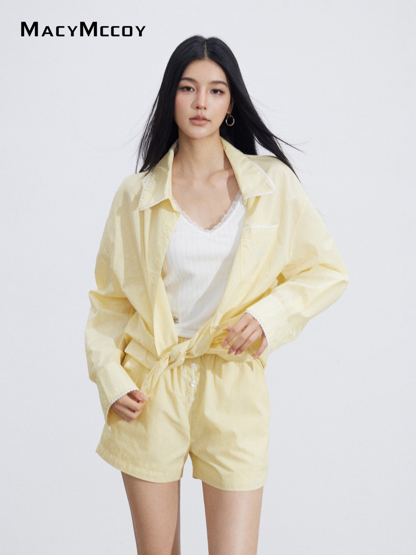 MacyMccoy MMC2026055 Lace Panel Shirt Set(2color)