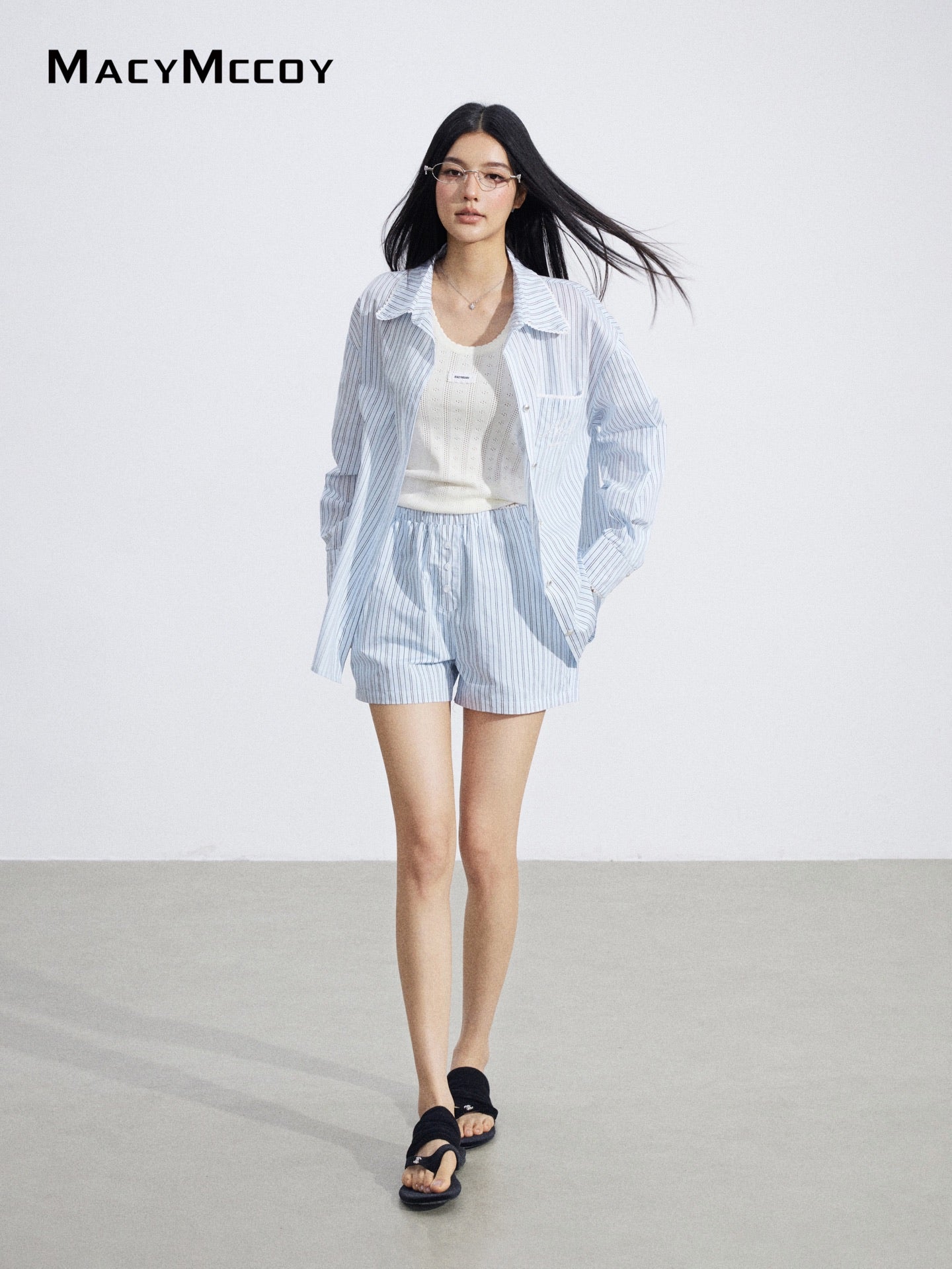 MacyMccoy MMC2026055 Lace Panel Shirt Set(2color)