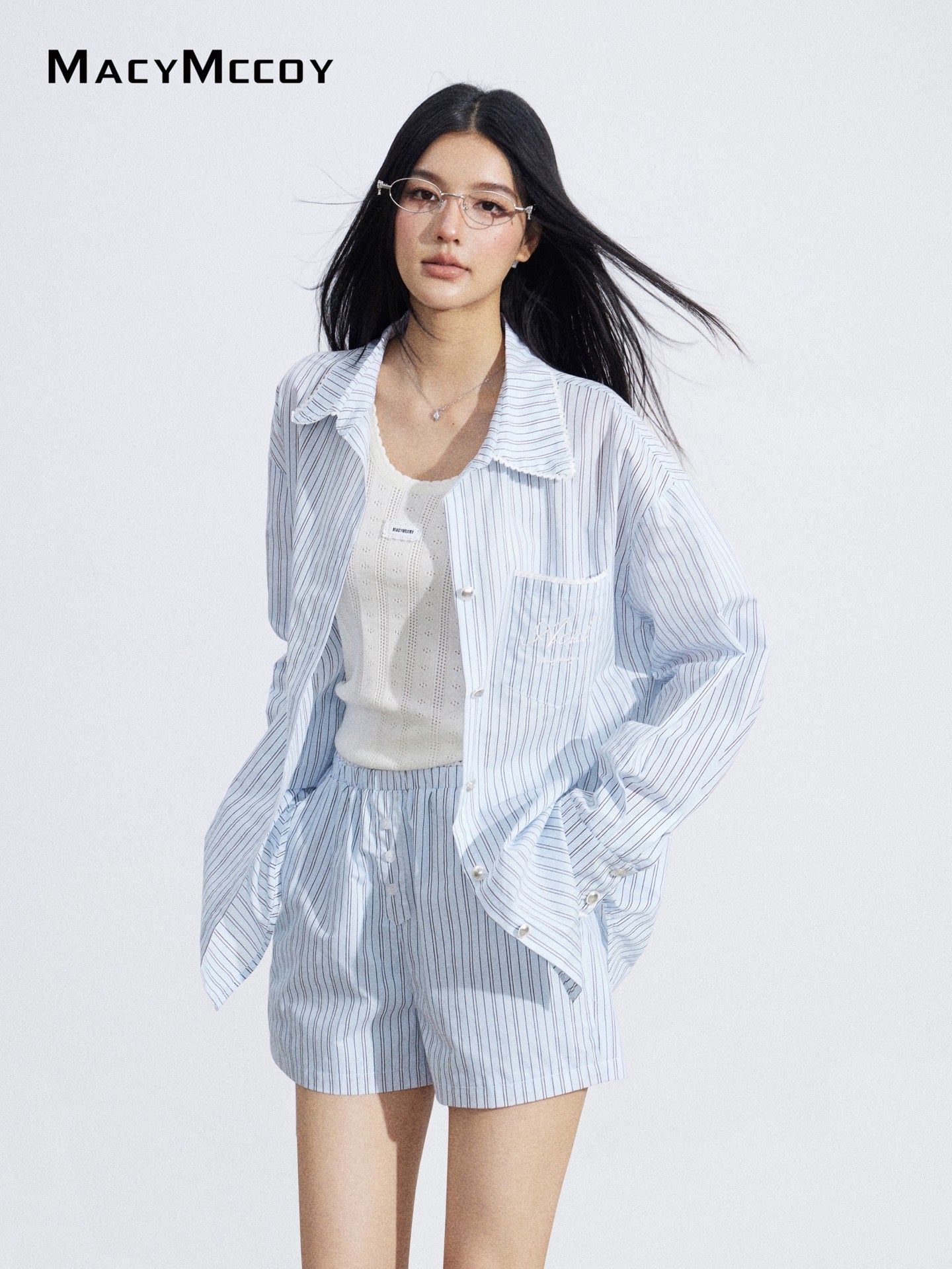 MacyMccoy MMC2026055 Lace Panel Shirt Set(2color)