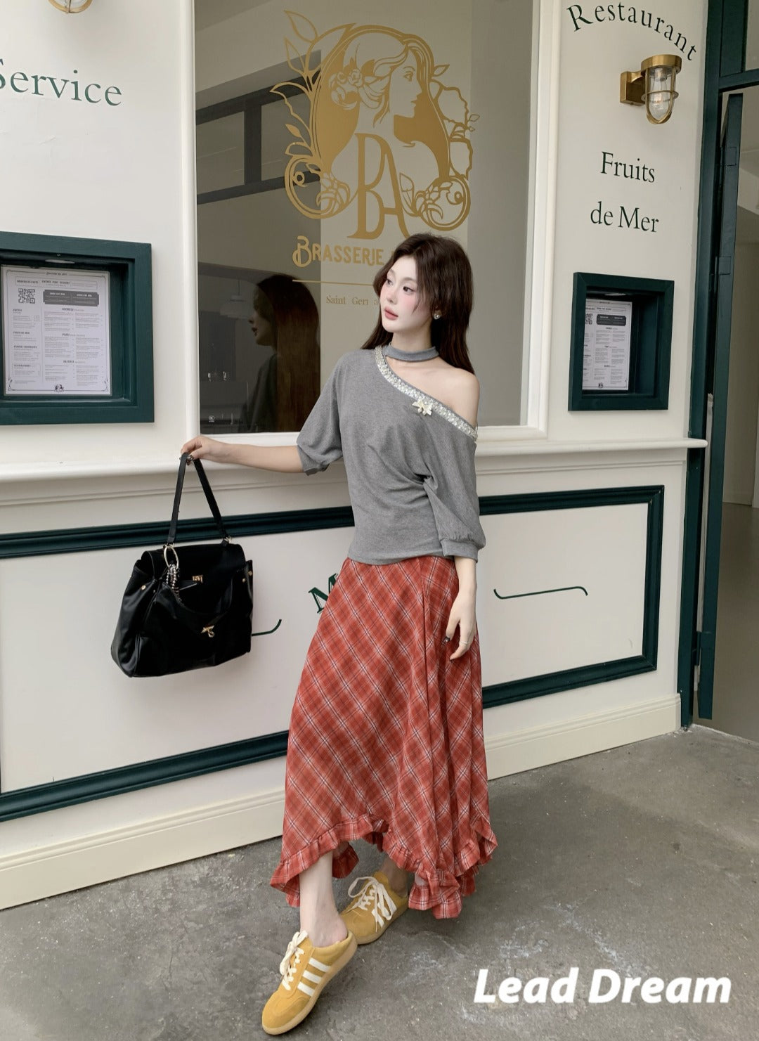 Leap Dream SALE ALD26001 Sequin One-Shoulder Halter Short Sleeve Top
