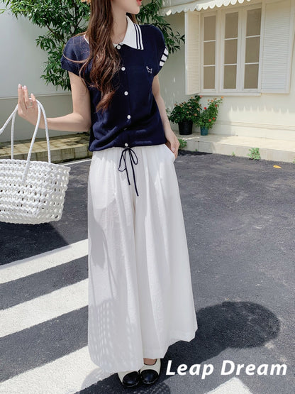 Leap Dream SALE ALD26005 Linen-Cotton Draped Wide-Leg Pants