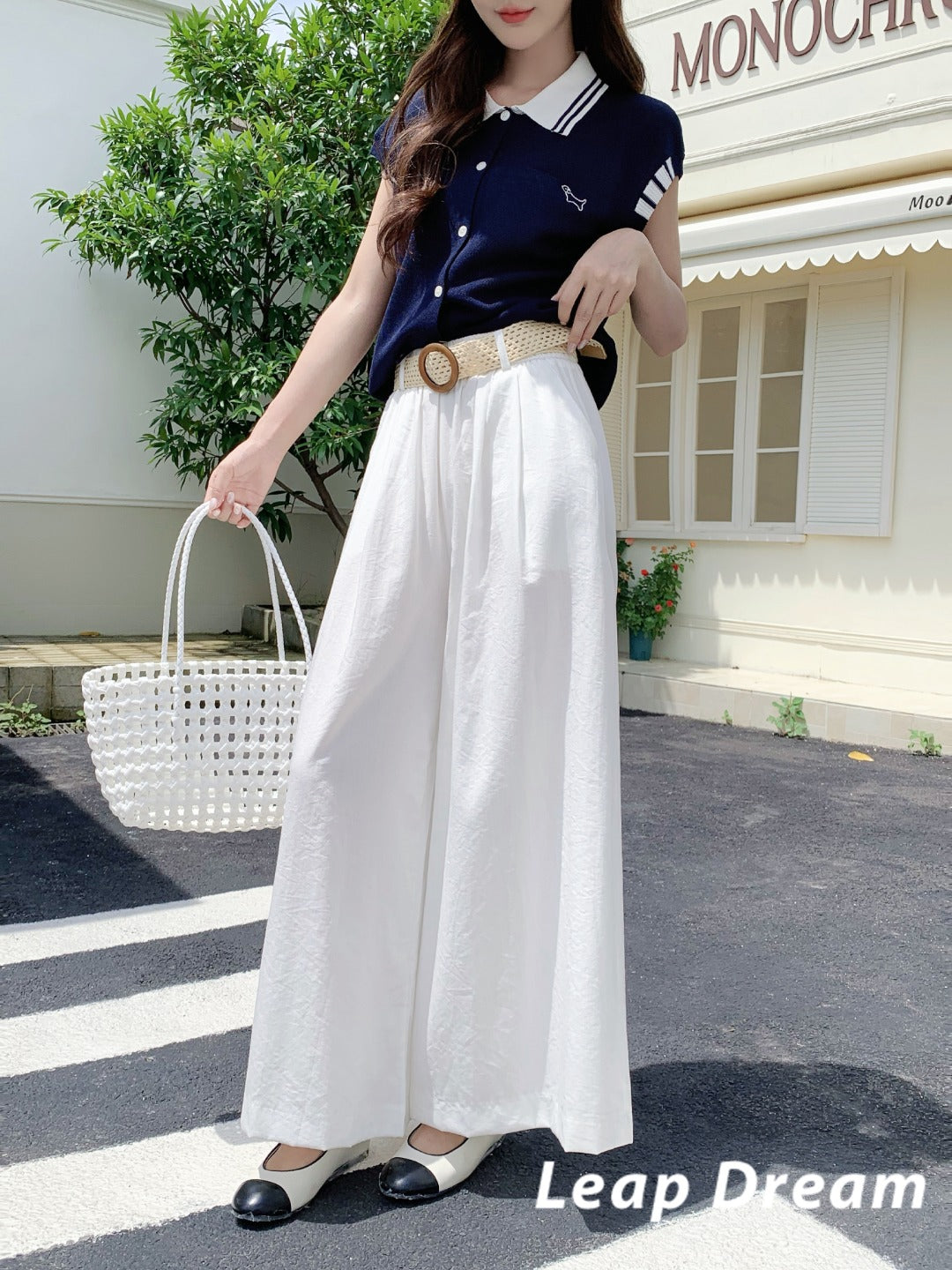 Leap Dream SALE ALD26005 Linen-Cotton Draped Wide-Leg Pants