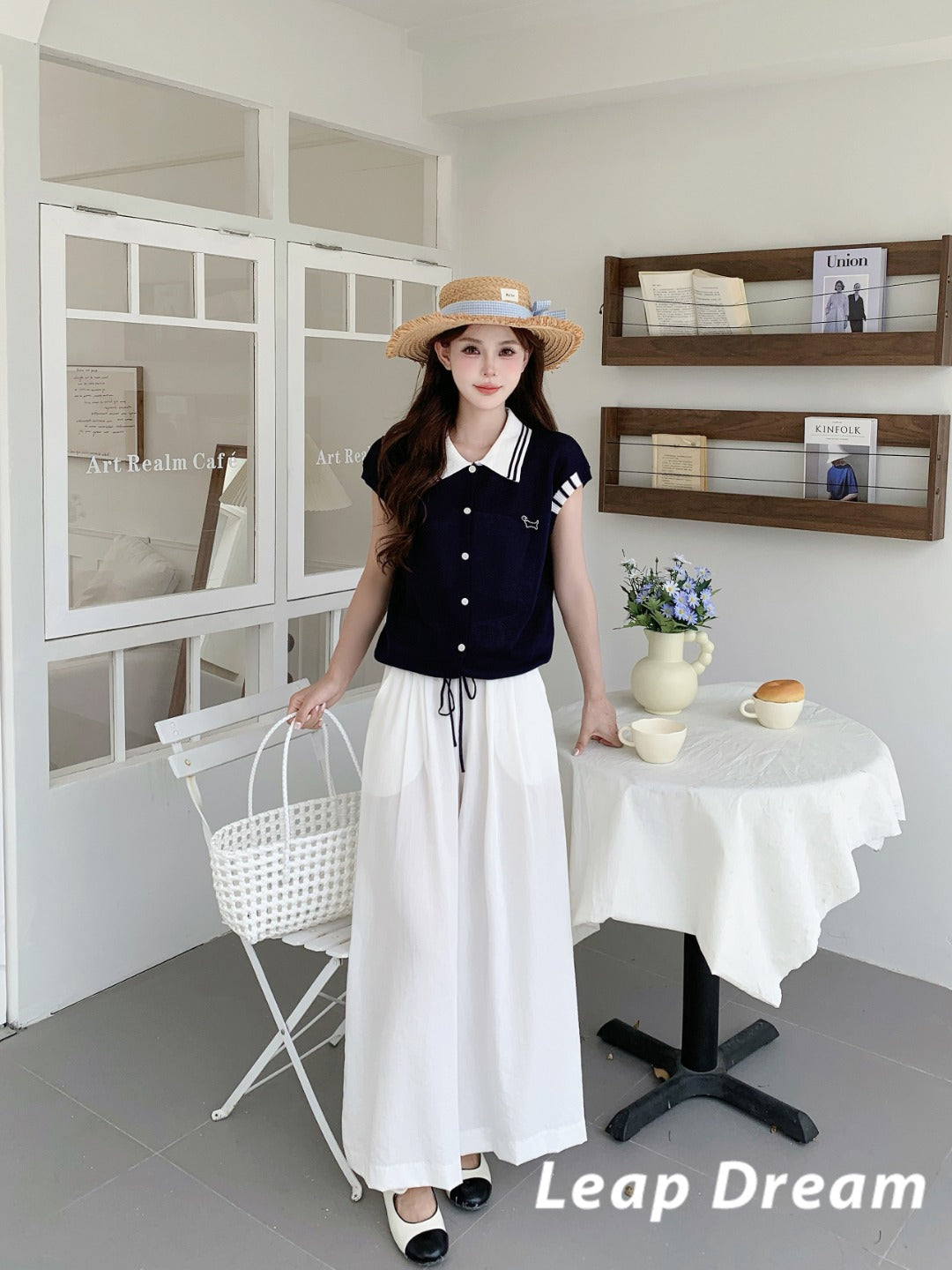 Leap Dream SALE ALD26005 Linen-Cotton Draped Wide-Leg Pants