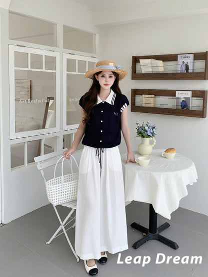 Leap Dream SALE ALD26005 Linen-Cotton Draped Wide-Leg Pants