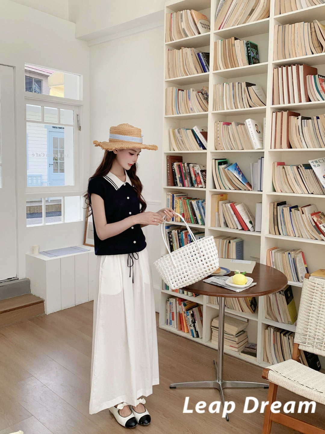 Leap Dream SALE ALD26005 Linen-Cotton Draped Wide-Leg Pants