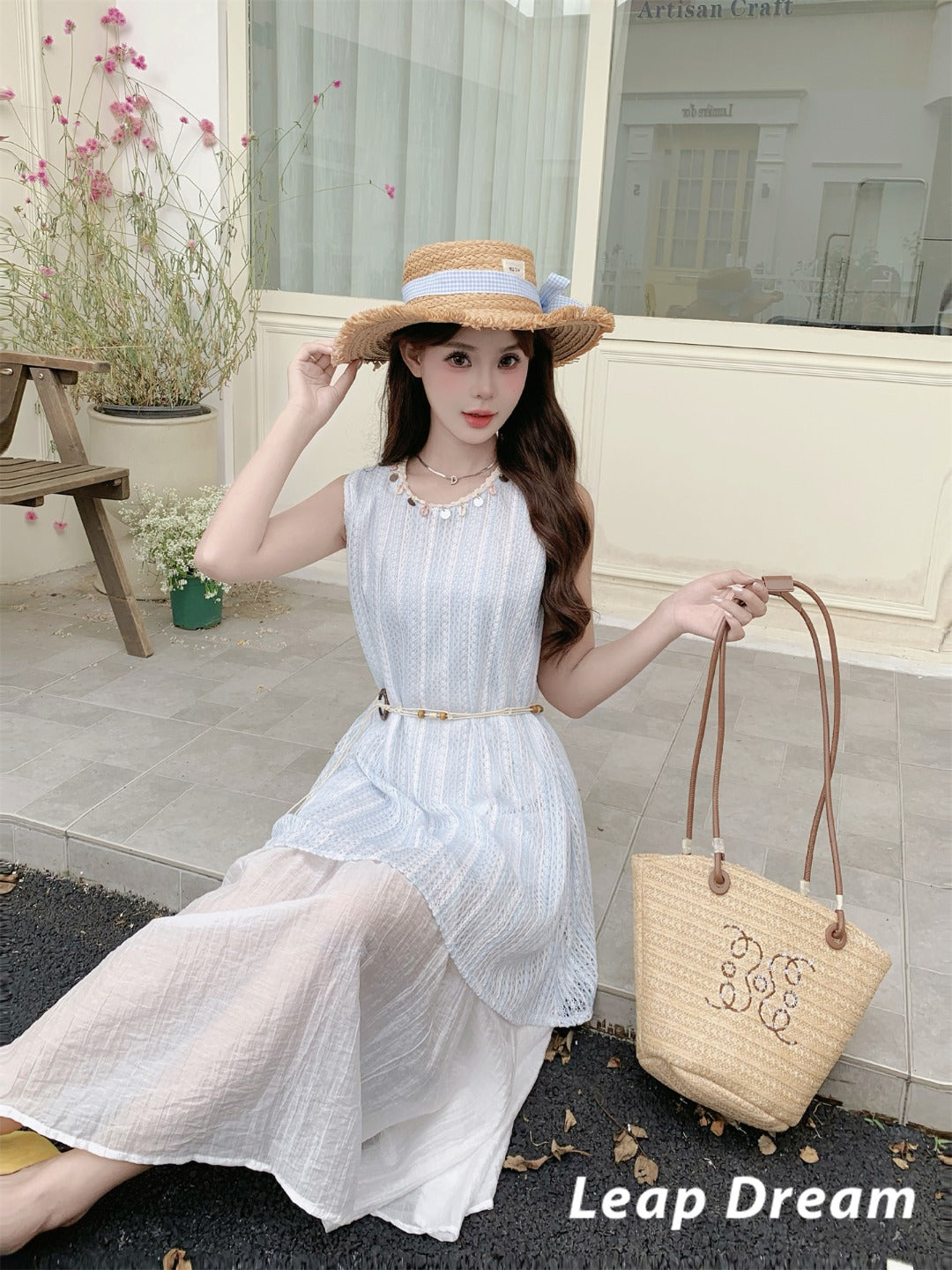 Leap Dream SALE ALD26008 Knit-Stripe Two-in-One Cami Dress