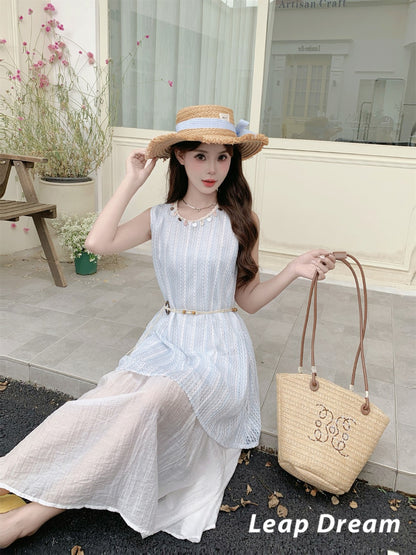 Leap Dream SALE ALD26008 Knit-Stripe Two-in-One Cami Dress