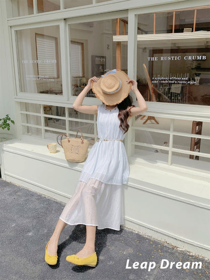 Leap Dream SALE ALD26008 Knit-Stripe Two-in-One Cami Dress
