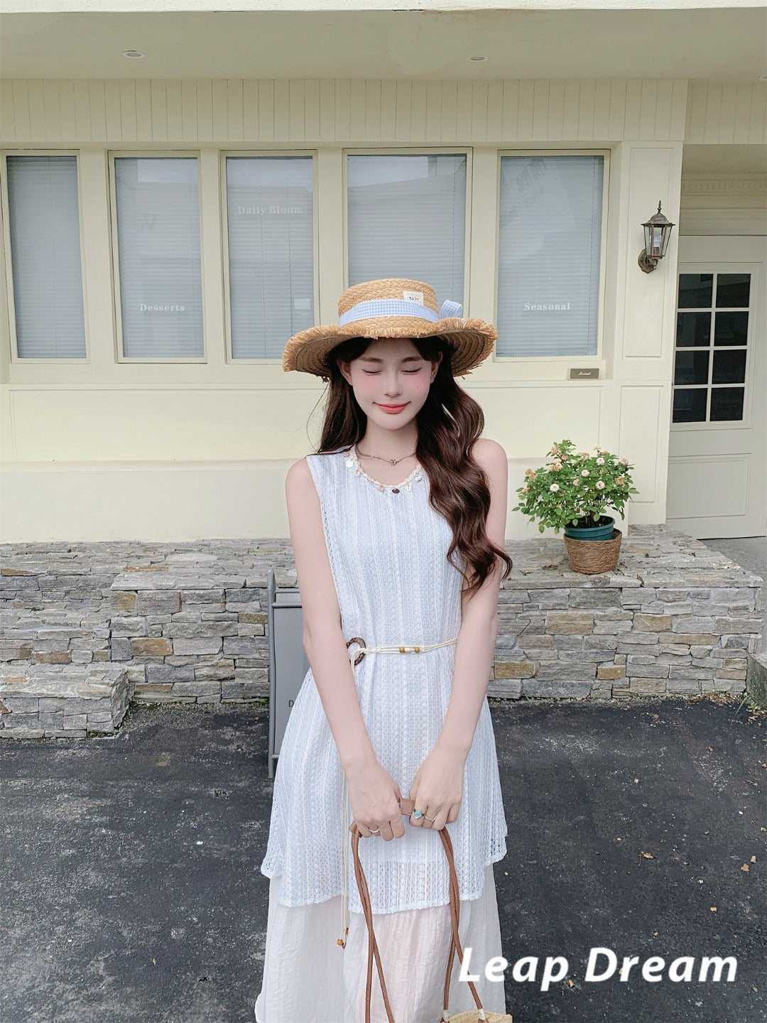 Leap Dream SALE ALD26008 Knit-Stripe Two-in-One Cami Dress