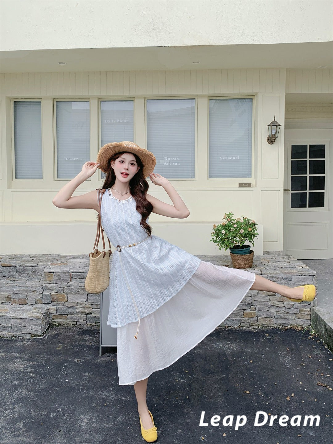 Leap Dream SALE ALD26008 Knit-Stripe Two-in-One Cami Dress