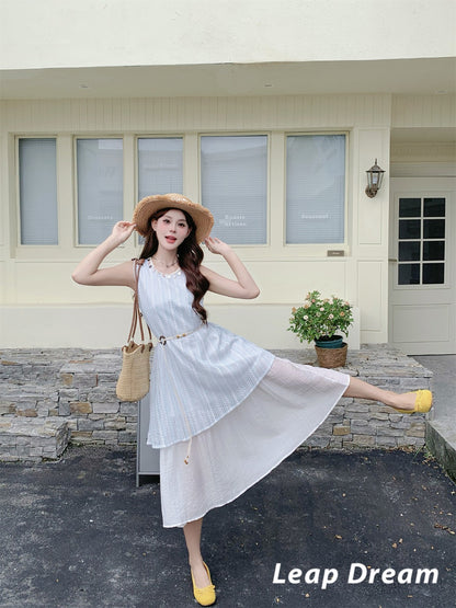 Leap Dream SALE ALD26008 Knit-Stripe Two-in-One Cami Dress