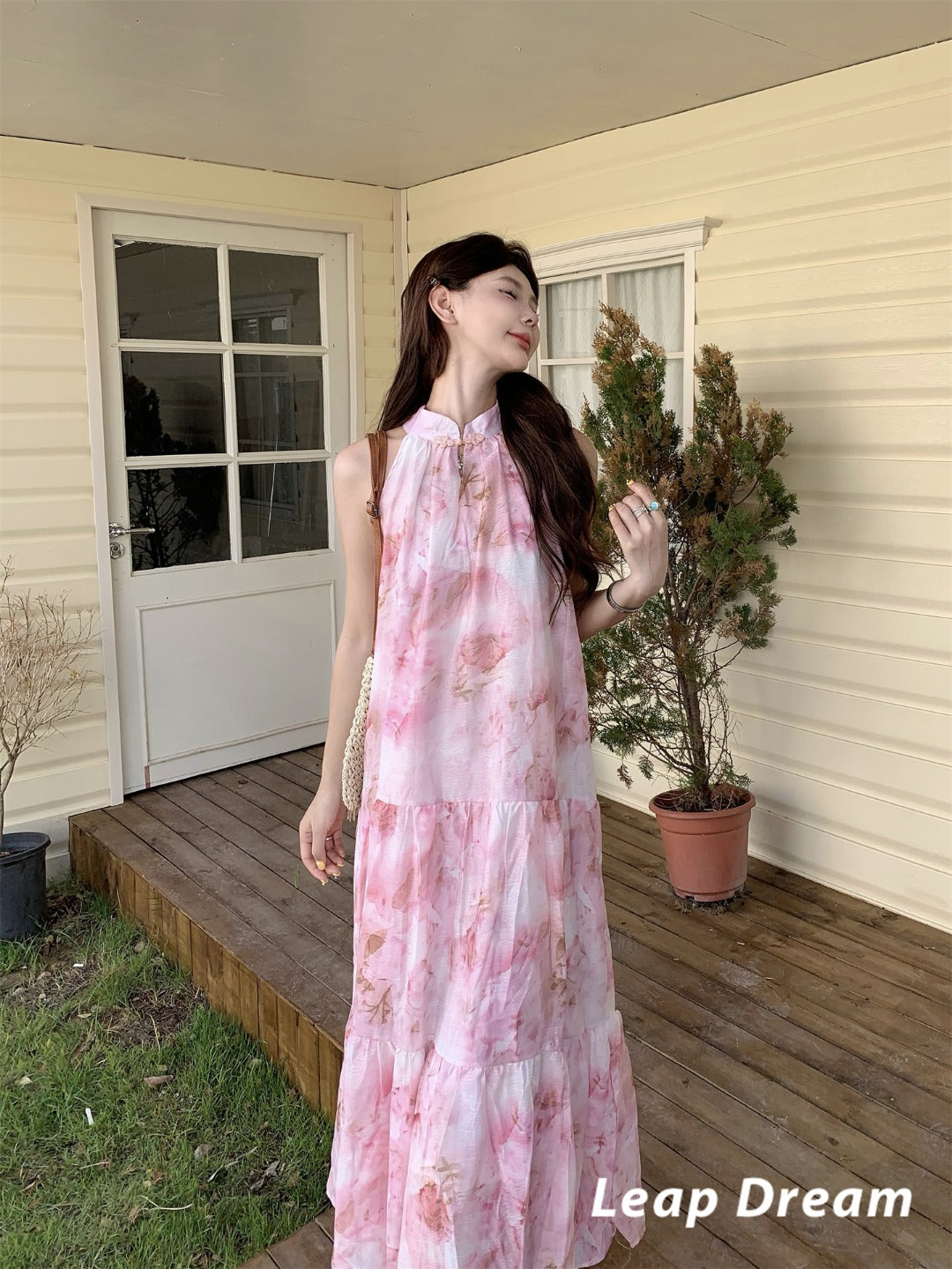 Leap Dream SALE ALD26012 Bleach-Dye Print Wrap Dress