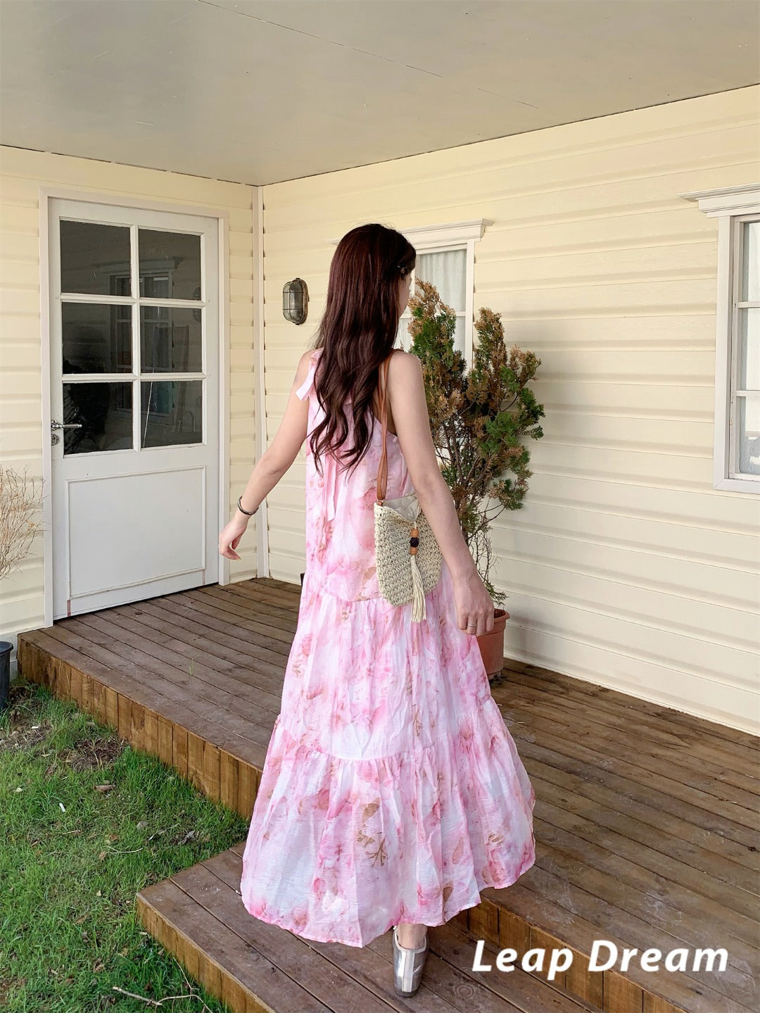 Leap Dream SALE ALD26012 Bleach-Dye Print Wrap Dress