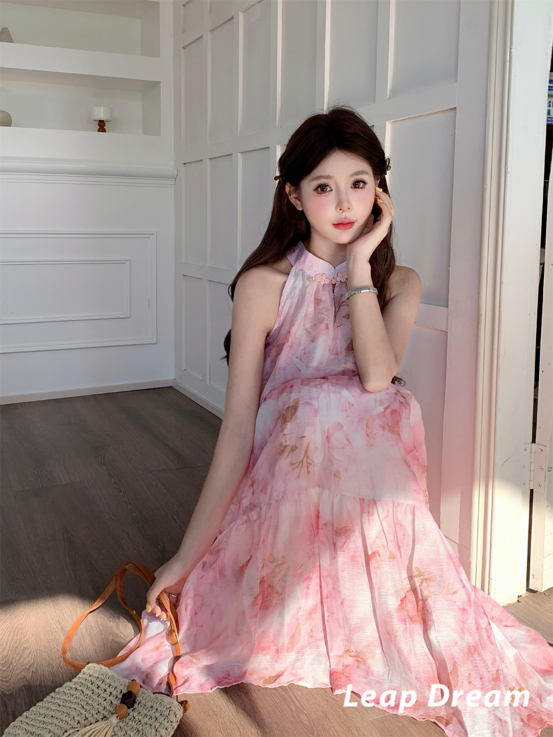 Leap Dream SALE ALD26012 Bleach-Dye Print Wrap Dress