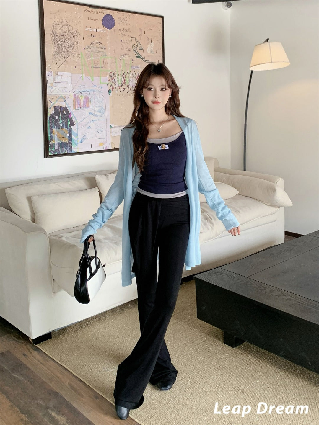 Leap Dream SALE ALD26018 Two-in-One Flared Pants with Tie Waist